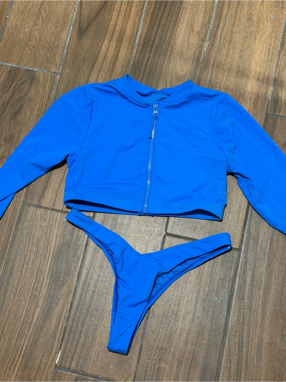 Kostek Camille Collection Blue Long-Sleeve Zip Swim Set